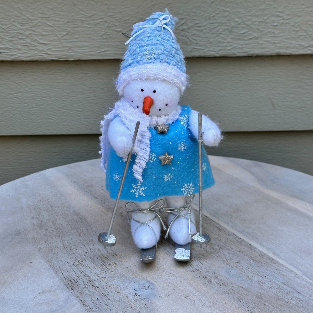 TJ's Christmas 9 Inch Blue Skiing Snowman Figurine Snowflake Tunic 904405